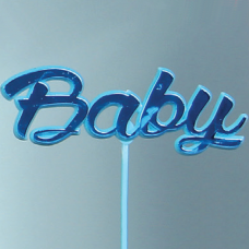 "BABY" Pick, Sign, Cake Topper - Metallic Blue on Matte Blue (Lot of 1 Bag - 12 Picks Per Bag) SALE ITEM